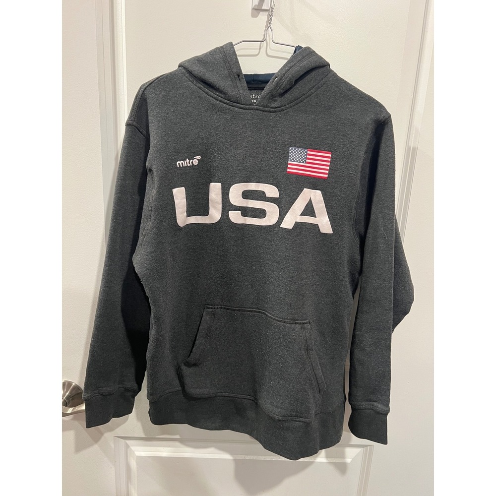 Mitre Mens Hoodie USA Graphic Fleece Charcoal Gray Size S